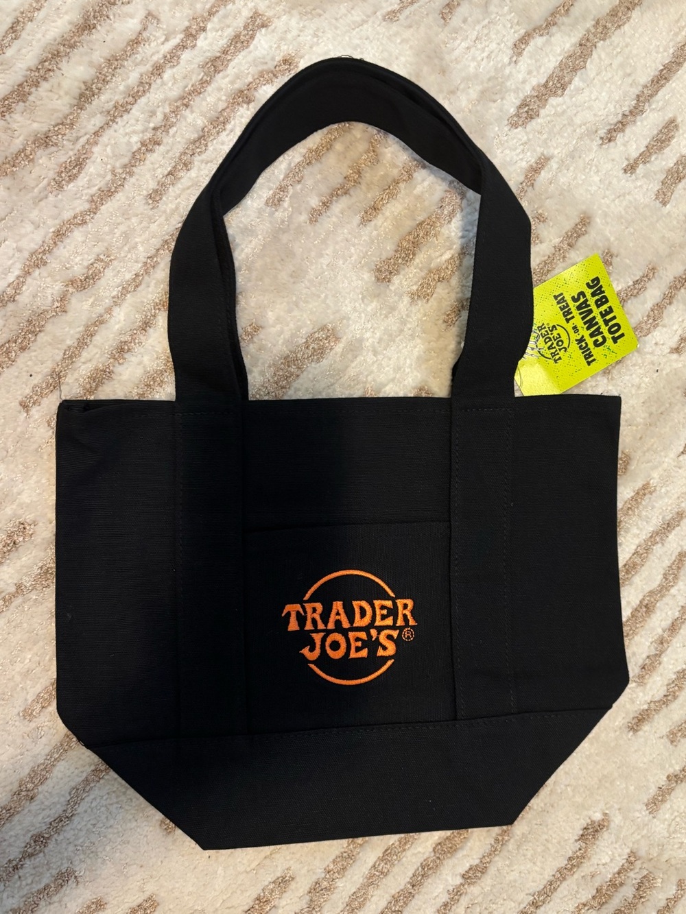 Trader Joe's Black Mini Canvas Tote Bag with Orange Logo